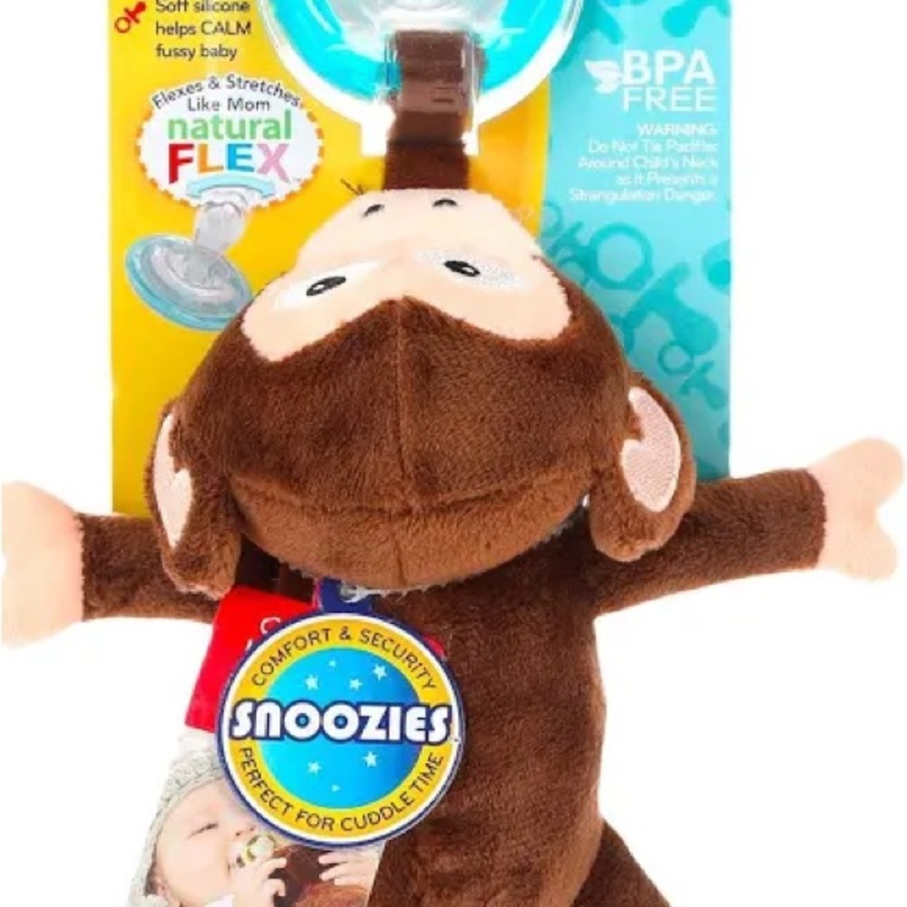 Brown Plush Monkey Pacifier Clip - Picture 2 of 6